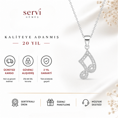 Servi 925 Ayar Gümüş Zirkon Taşlı Nota Figürlü Kolye