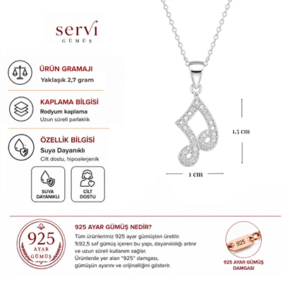 Servi 925 Ayar Gümüş Zirkon Taşlı Nota Figürlü Kolye