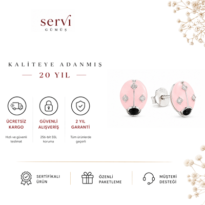 Servi 925 Ayar Gümüş Zirkon Taşlı Pembe Mineli Uğur Böceği Küpe