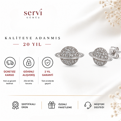 Servi 925 Ayar Gümüş Zirkon Taşlı Satürn Küpe
