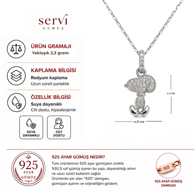 Servi 925 Ayar Gümüş Zirkon Taşlı Sevimli Köpek Figürlü Kolye