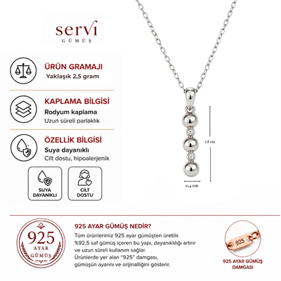 Servi 925 Ayar Gümüş Zirkon Taşlı Üç Top Detaylı Kolye 