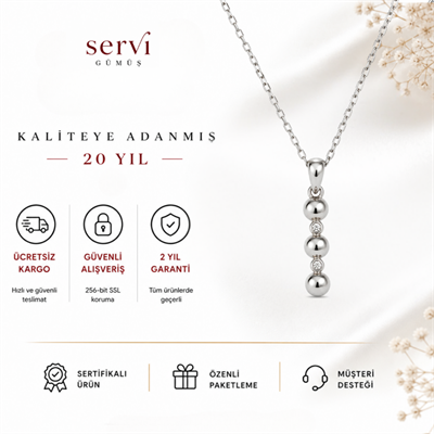 Servi 925 Ayar Gümüş Zirkon Taşlı Üç Top Detaylı Kolye 