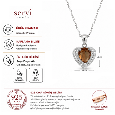 Servi 925 Ayar Gümüş Zultanit Taşlı Kalp Kolye