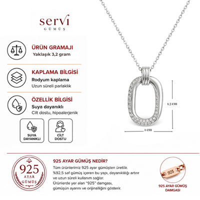 Servi 925 Ayar Gümüş Zirkon Taşlı Geometrik Halka Kolye