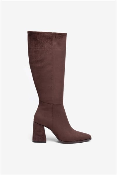 Besti Kahve Süet Kadın Fermuarlı Sivri Burun Çizme