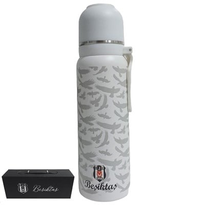 Beşiktaş Çelik Termos Bardaklı Kapak Beyaz 650 ml