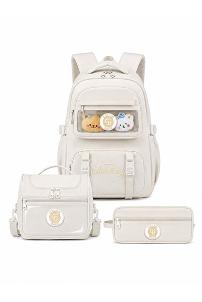 Color Bags B81 3lü Set | Okul Çantası Seti (Krem)
