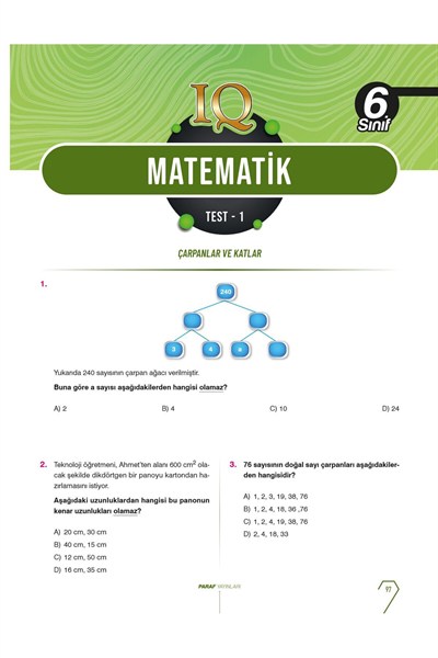 Paraf 6. Sınıf Iq Tüm Dersler Soru Kütüphanesi Yeni