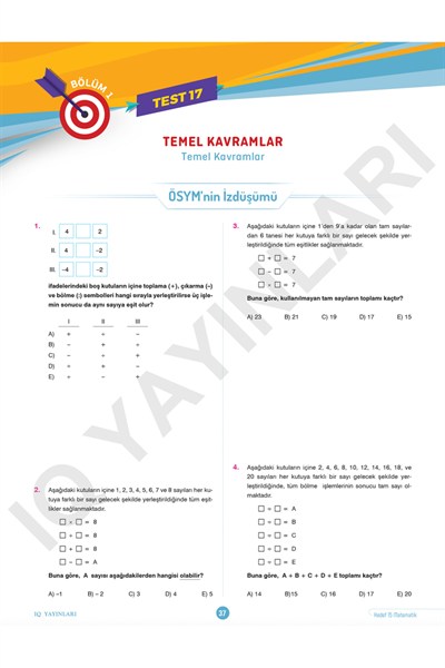 TYT Hedef 15 Net Matematik Soru Bankası