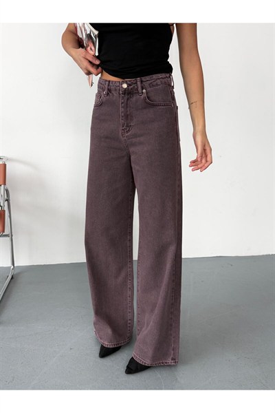 Kadın bordo Baggy Jean yüksek bel geniş paça kot pantolon