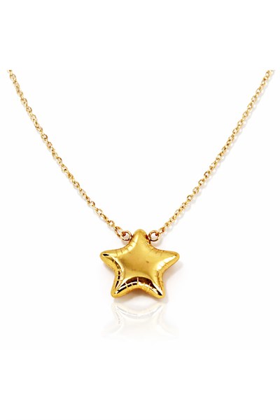 luxury steel gold renk balon yıldız çelik kolye