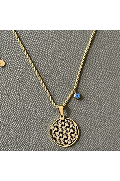 luxury steel gold renk şans çiçeği çelik kolye