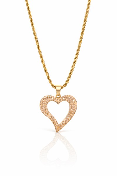 luxury steel gold renk zirkon taşlı kalpli trend çelik kolye