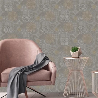 Adawall Dante 1409-5 Antrasit Bronz Patchwork Desenli Duvar Kağıdı