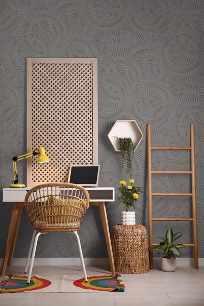 Adawall Icon 24103-4 Koyu Gri Kabartmalı Duvar Kağıdı