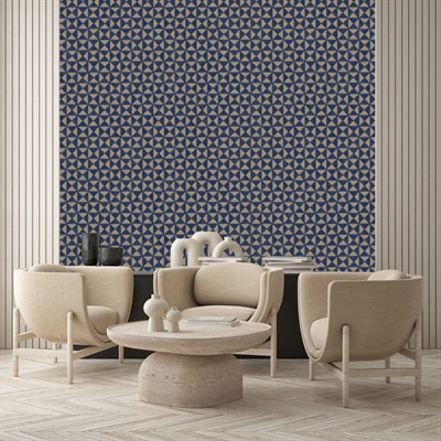 Adawall Icon 24105-4 Lacivert Kabartmalı Geometrik Duvar Kağıdı