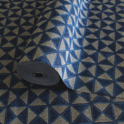 Adawall Icon 24105-4 Lacivert Kabartmalı Geometrik Duvar Kağıdı