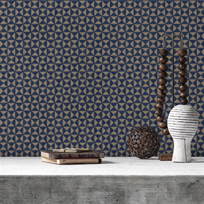 Adawall Icon 24105-4 Lacivert Kabartmalı Geometrik Duvar Kağıdı