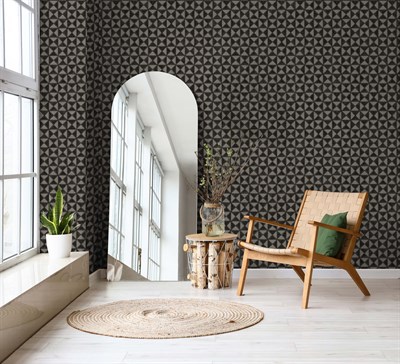 Adawall Icon 24105-5 Antrasit Kabartmalı Geometrik Duvar Kağıdı