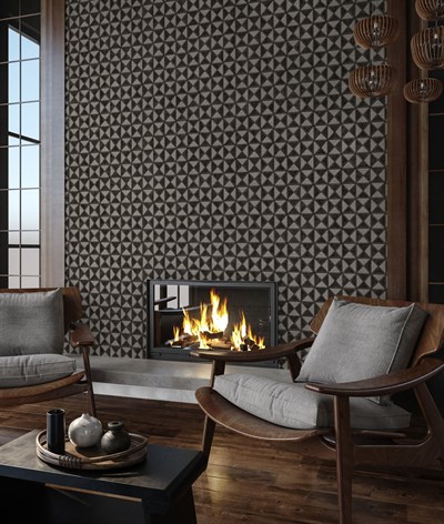 Adawall Icon 24105-5 Antrasit Kabartmalı Geometrik Duvar Kağıdı