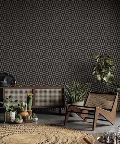 Adawall Icon 24105-5 Antrasit Kabartmalı Geometrik Duvar Kağıdı