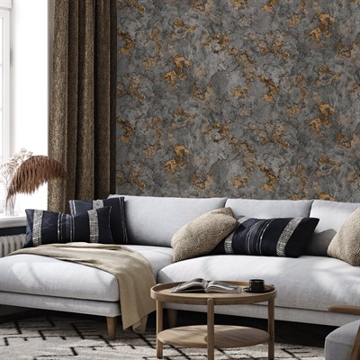 Adawall Icon 24109-4 Altın Detaylı Beton Efektli Modern Duvar Kağıdı