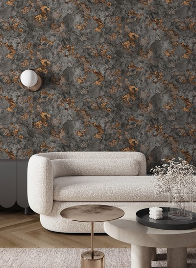 Adawall Icon 24109-5 Koyu Beton Efektli Bakır Detaylı Modern Duvar Kağıdı