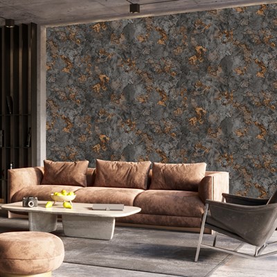 Adawall Icon 24109-5 Koyu Beton Efektli Bakır Detaylı Modern Duvar Kağıdı