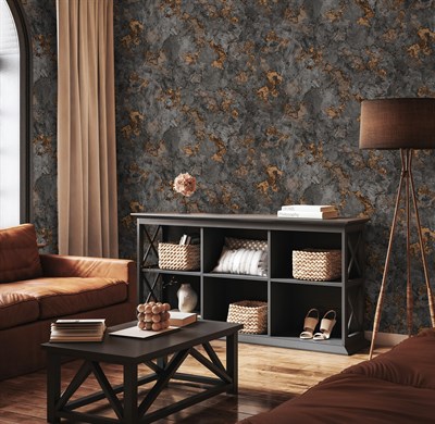 Adawall Icon 24109-5 Koyu Beton Efektli Bakır Detaylı Modern Duvar Kağıdı