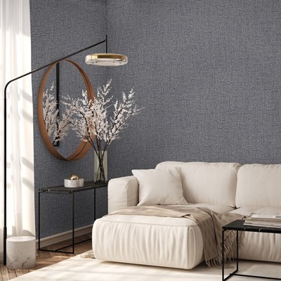 Adawall Icon 24110-4 Mavi Gri Keten Dokulu Modern Duvar Kağıdı