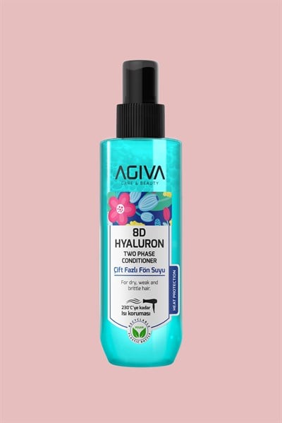 AGİVA 8d Hyaluron Yoğun Nemlendirici, Güçlendirici ve Isı Koruyucu Çift Fazlı Fön Suyu-250 ml-Vegan