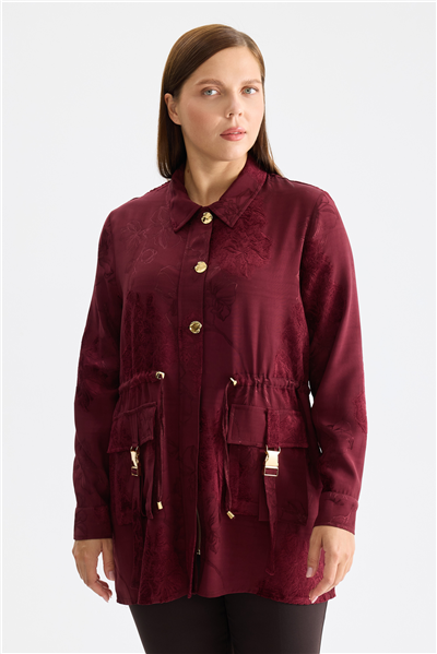 Mi Beli Büzgülü Desenli Ceket Bordo