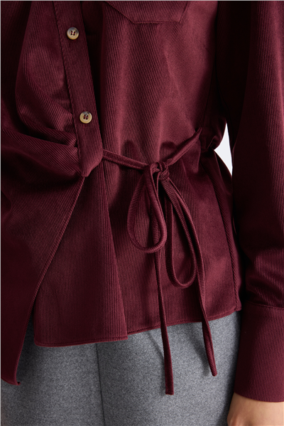 Ekol Beli Bağcıklı Kadife Bluz Bordo