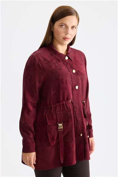 Mi Beli Büzgülü Desenli Ceket Bordo
