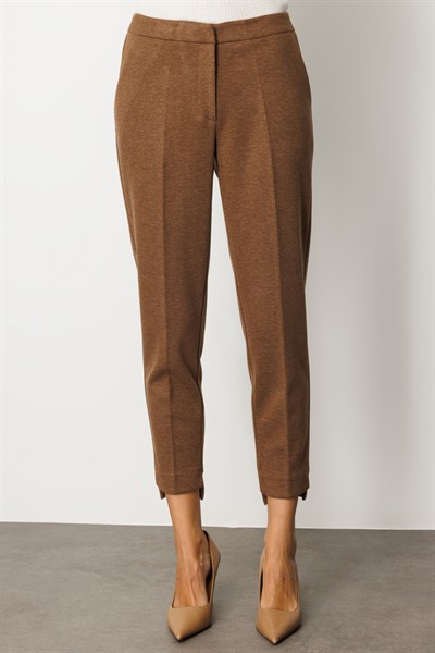 Ekol Balıksırtı Desenli Dar Paça Pantolon CAMEL