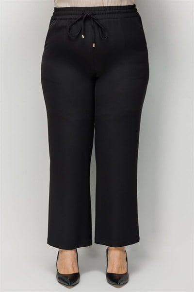 Ekol Beli Bağcıklı Bol Paça Pantolon SIYAH