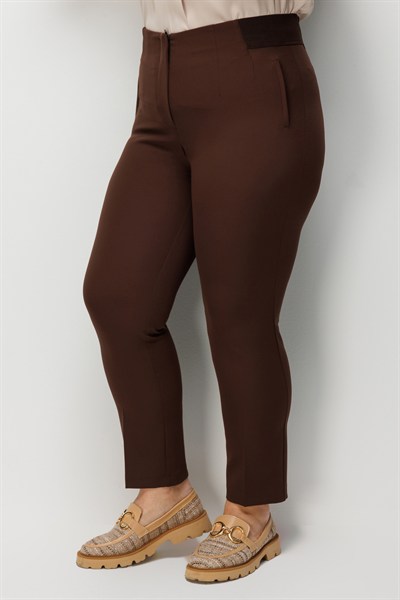 Ekol Beli Kalın Lastikli Dar Paça Pantolon KAKAO