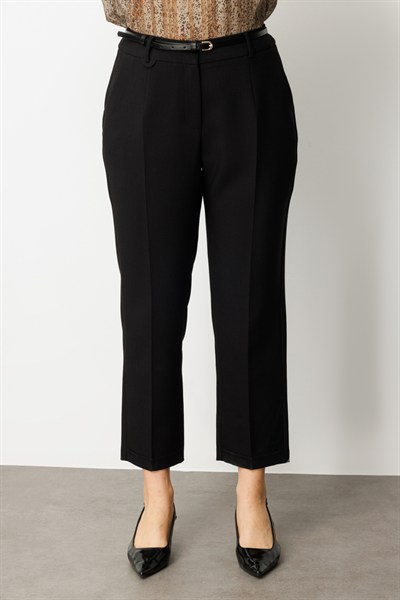 Ekol Beli Kemerli Bol Paça Pantolon SIYAH