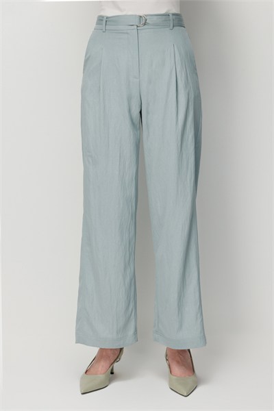 Ekol Beli Kuşaklı Bol Paça Pantolon MINT
