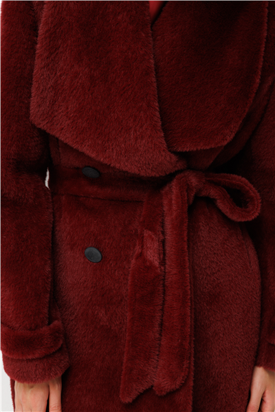 Ekol Beli Kuşaklı Peluş Kaban Bordo