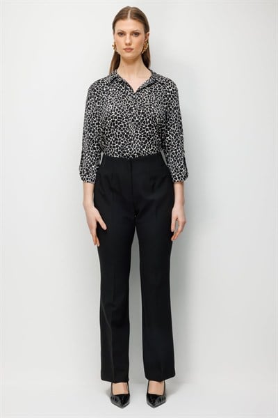 Ekol Beli Lastik Detaylı İspanyol Paça Pantolon SIYAH