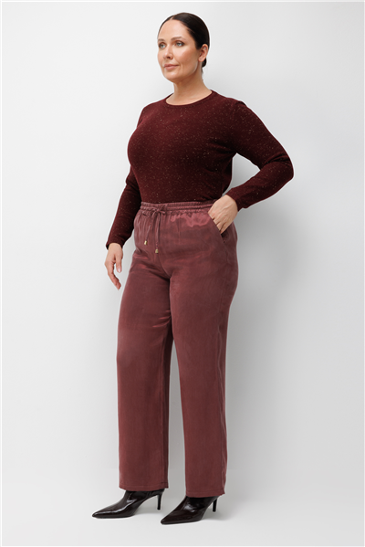 Ekol Beli Lastikli Bol Paça Pantolon Bordo