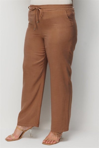 Ekol Beli Lastikli Bol Paça Pantolon ÇİKOLATA