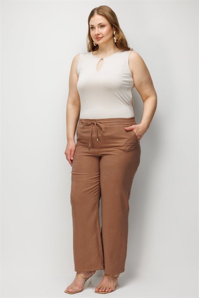 Ekol Beli Lastikli Bol Paça Pantolon ÇİKOLATA