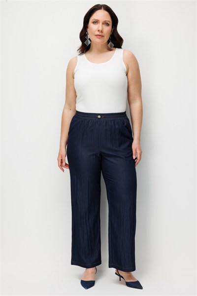 Ekol Beli Lastikli Bol Paça Pantolon INDIGO