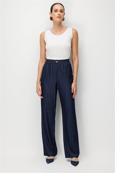 Ekol Beli Lastikli Bol Paça Pantolon INDIGO