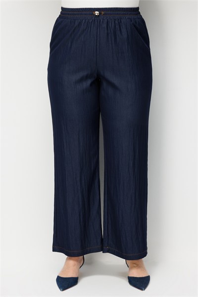 Ekol Beli Lastikli Bol Paça Pantolon INDIGO