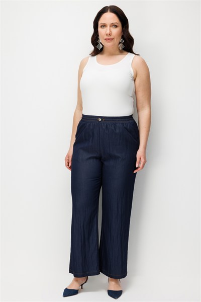 Ekol Beli Lastikli Bol Paça Pantolon INDIGO
