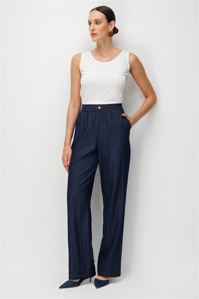 Ekol Beli Lastikli Bol Paça Pantolon INDIGO